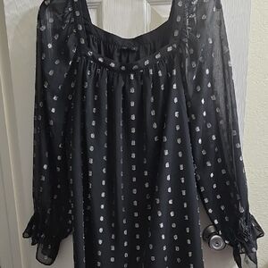 Talbots Sheer Black Blouse with Metallic Dots Size 1X